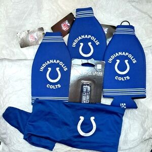 NWT INDY COLTS: 3 Koozies, 1 set shoe strings, and 1 tie around headband.